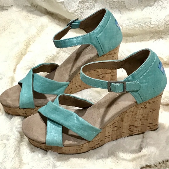 Aqua Shimmery Wedge Sandals - Picture 2 of 6